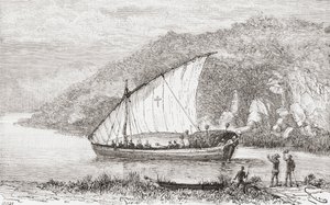 Een dhow op de Congo Rivier in de 19e eeuw, uit 